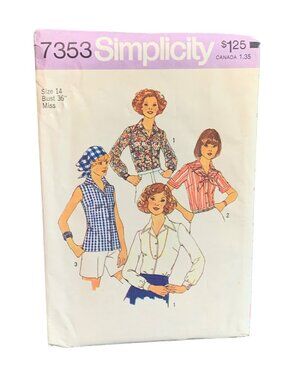 Simplicity 7353 Sewing Pattern Misses Shirt Scarf Size 14